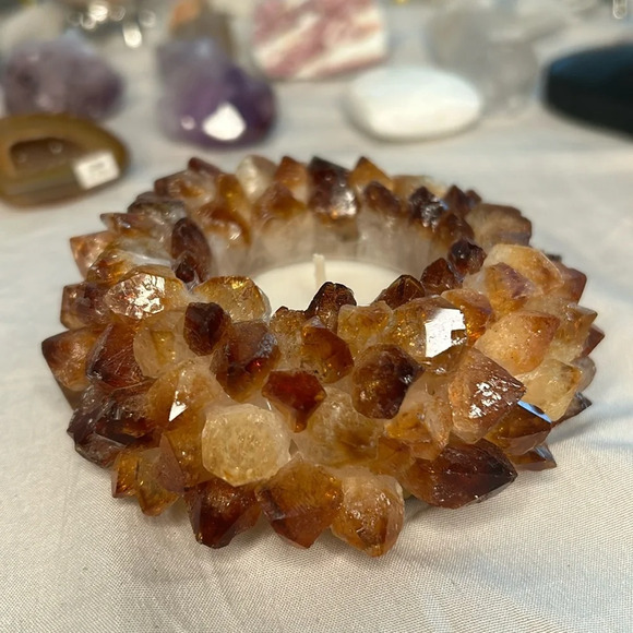 Natural Citrine Point Crystal Candle or Sphere Holder Brazil Statement Display - Picture 2 of 7